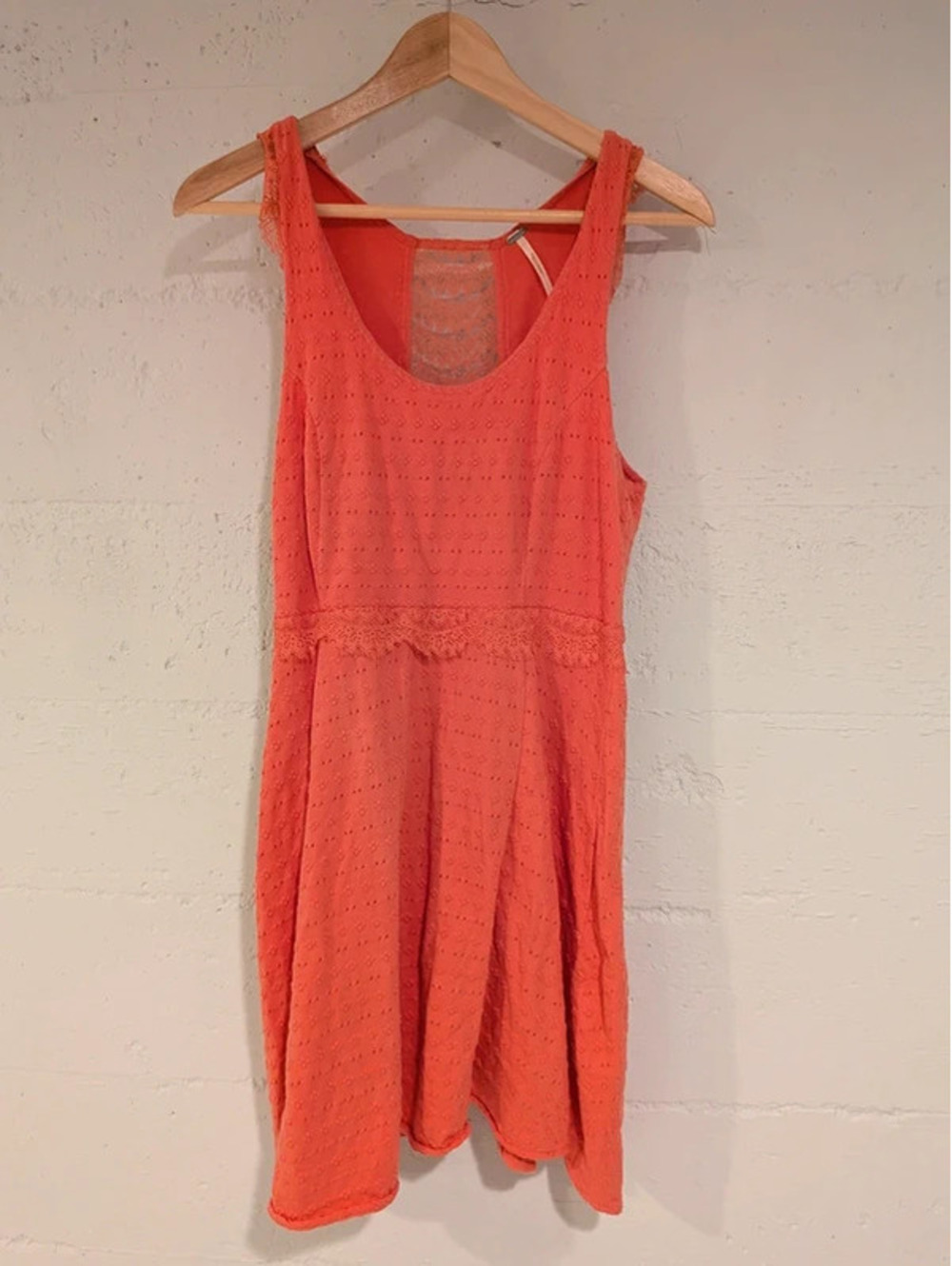 Free People Coral Eyelet Lace Tank Dress Boho Crochet Trim Summer Festival Small